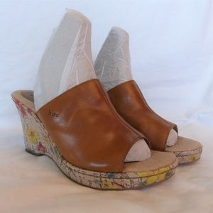 BOC Deanna Brown Slip On Cork Wedge Peep Toe